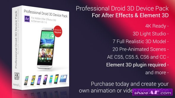 Professional Droid 3D Device Pack for Element 3D - After Effects Project (Videohive)