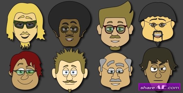 Cartoon Character Creator / Animator (Male Heads) - After Effects Project (Videohive)