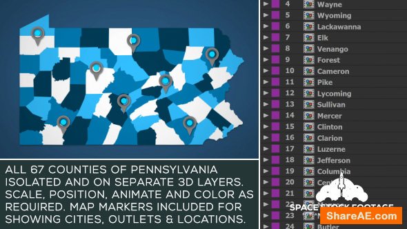 Videohive Pennsylvania Map Kit