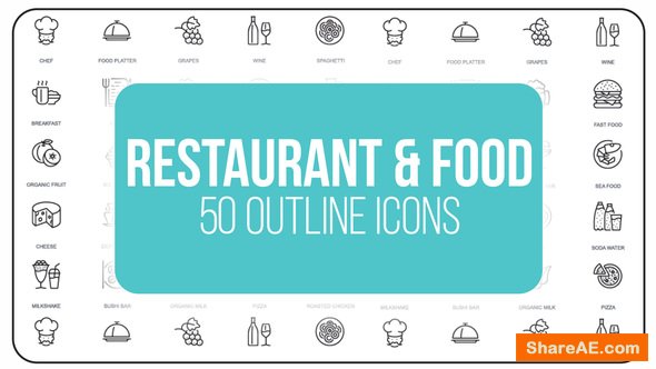 Videohive Restaurant and Sport - 50 Thin Line Icons