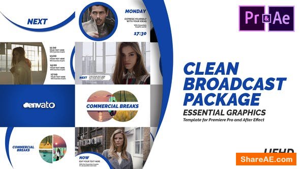 Videohive Clean Broadcast Pack | Essential Graphics | Mogrt
