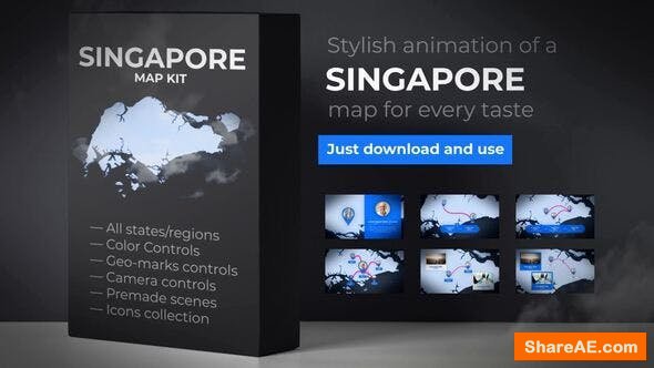 Videohive Singapore Animated Map - Republic of Singapore Map Kit