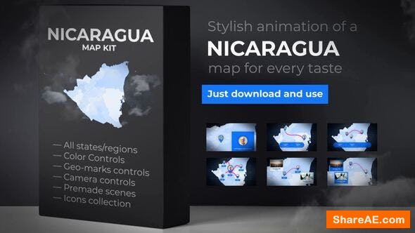 Videohive Nicaragua Animated Map - Republic of Nicaragua Map Kit