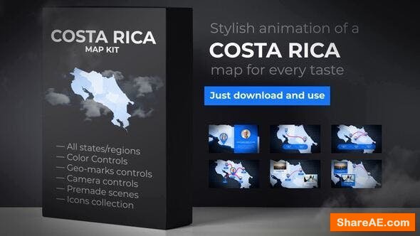 Videohive Costa Rica Animated Map - Republic of Costa Rica Map Kit