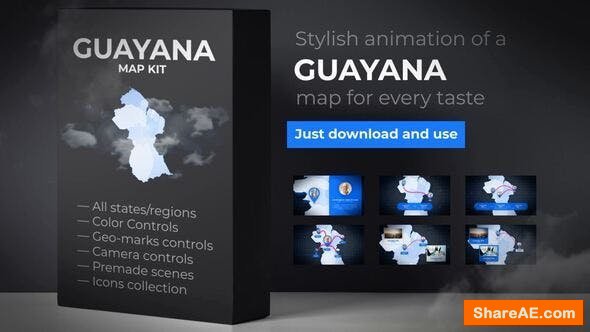 Videohive Guyana Animated Map - Co-operative Republic of Guyana Map Kit