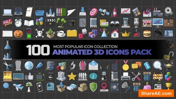 Videohive 100 Animated 3D Icons Pack - Motion Graphic