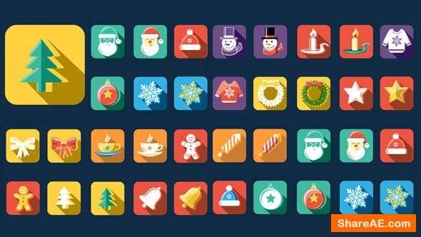 Videohive Flat Style Animated Christmas And New Year Icons