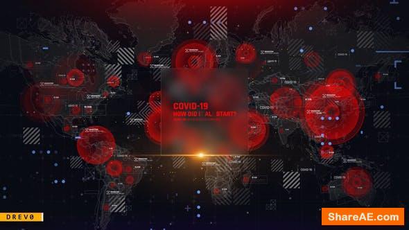 Videohive Virus Map Intro/ Corona Virus Covid-19/ DNA/ HUD UI/ Medical Digital Opener/ Pandemic/ World Terror